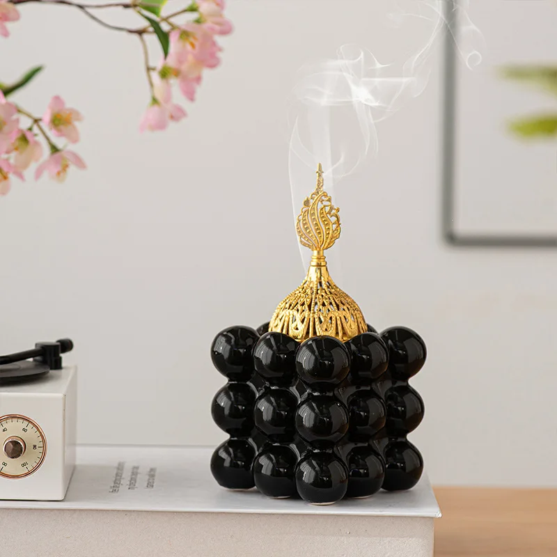 1pc Luxury Gold Arabic Aroma Burner ceramics Incense Burner Aromatherapy Middle East Inspired Decor for Home Yoga Garden Camping
