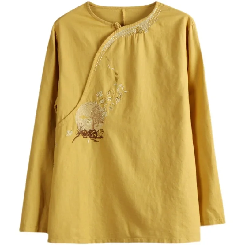 Ropa de estilo chino para mujer, Top Cheongsam, camisa tradicional china, Hanfu Blusa de algodón, Tops chinos para mujer 2024