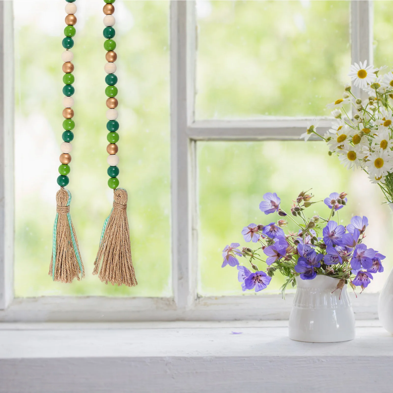 

Rustic St Patrick's Day Wood Bead Garland Natural Wood Tassel Beads Garland Farmhouse Vase Jar Decoration Farmhouse Beads Tassel