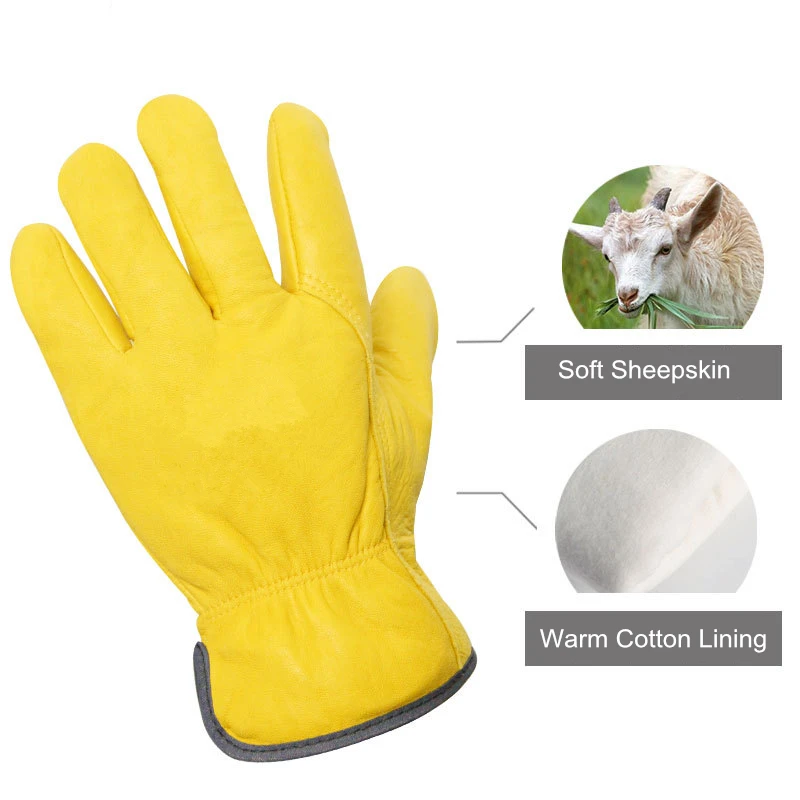 Gants de travail d'hiver en cuir, gants thermiques pour moto, doublure en coton pour temps froid, gant de travail pour congélateur, taille unique