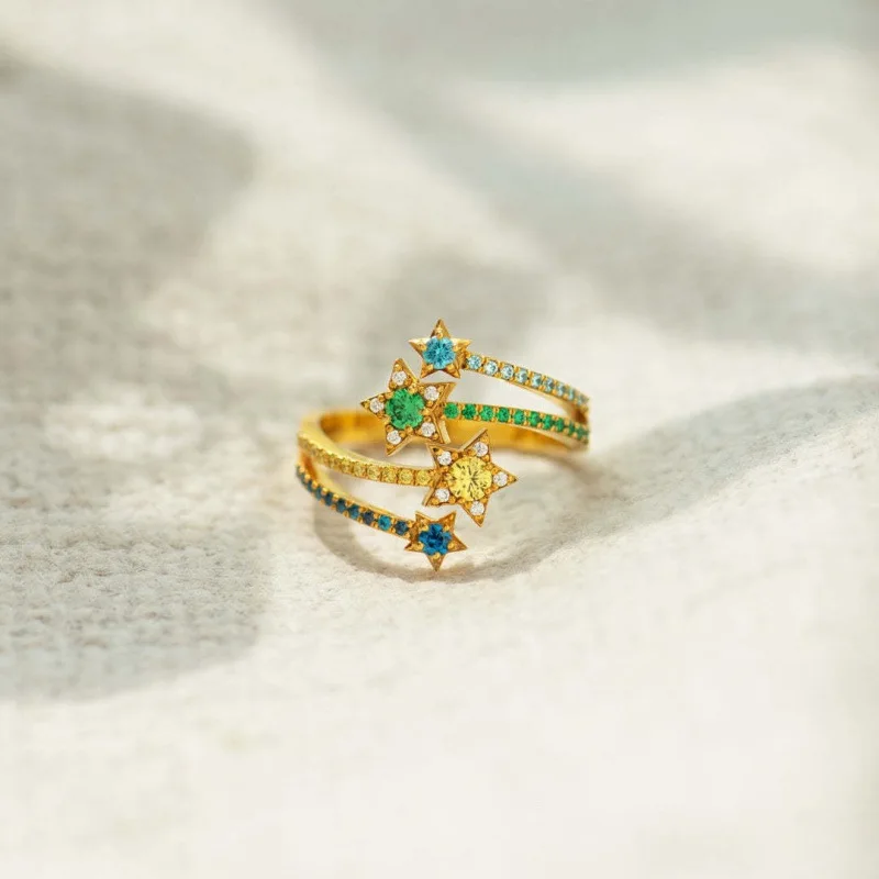 Colorful Meteor Open Ring Korean Japanese Style Adjustable Stackable Ring for Women Light Luxury Trendy Jewelry Gift