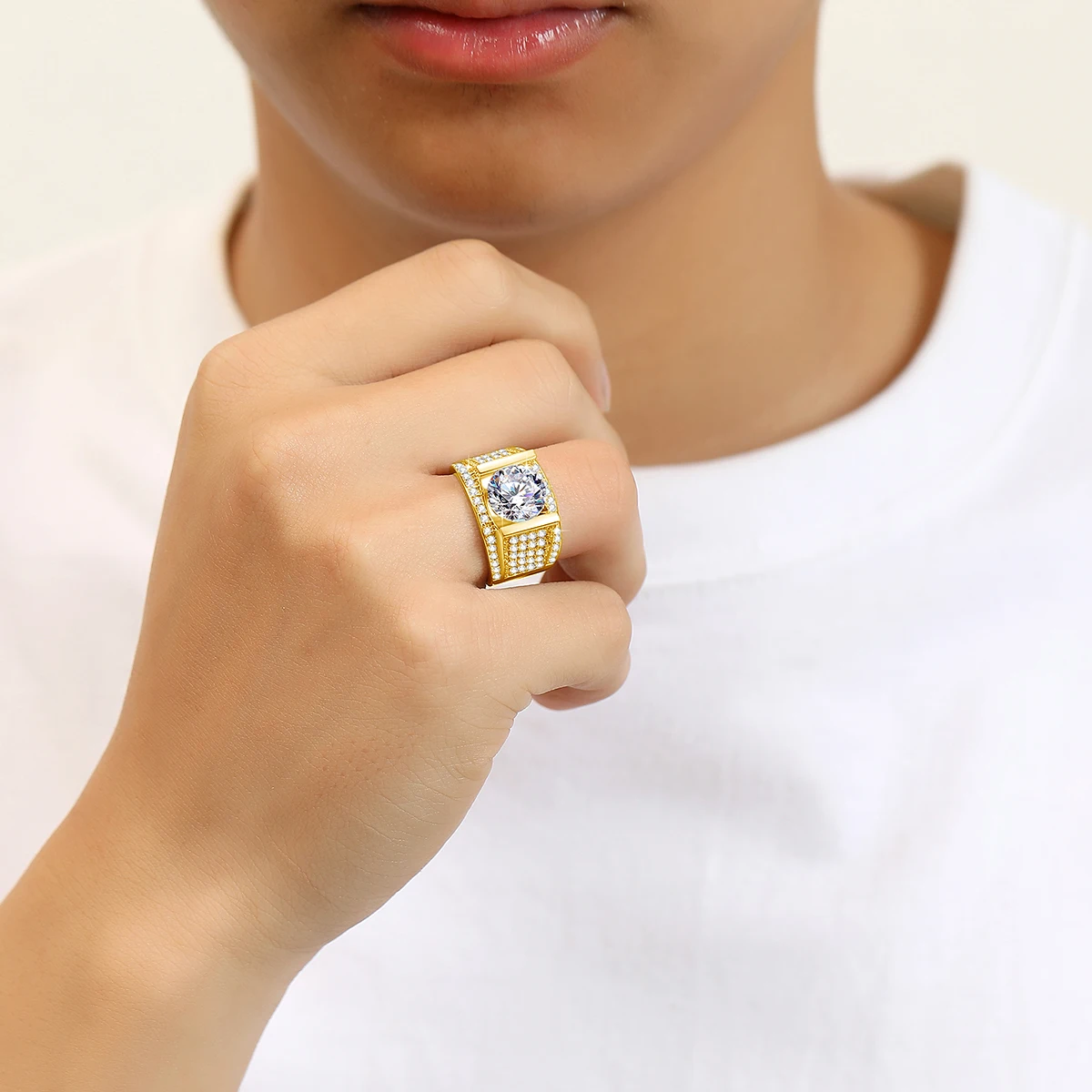 10mm 4ct Moissanite Ring For Men Gold With Certificate Chunky Hip Hop Jewelry With Stone High Quality Wedding Gift For Male Sale