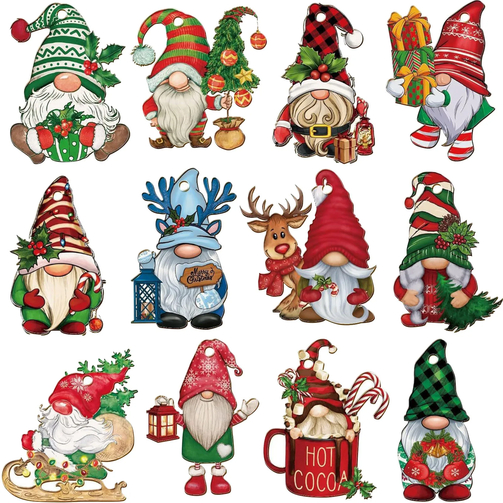 24PCS Christmas Gnome Wooden Hanging Ornaments,Gnome Wood Ornaments For Christmas Tree,Gnome Tree Decor Christmas Decoration