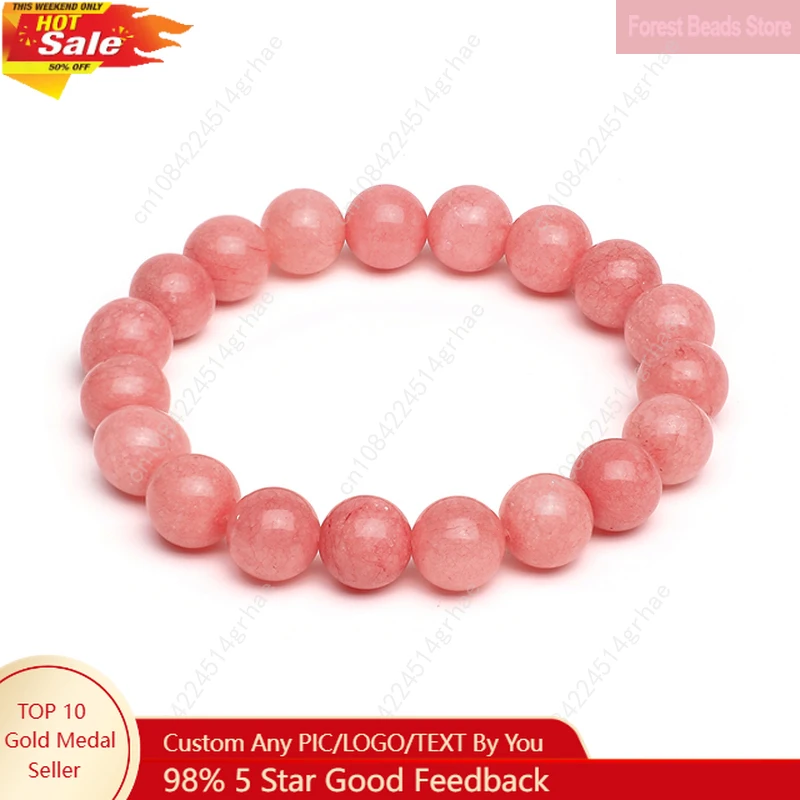 

Natural Stone Pink Chalcedony Bracelet for Woman for Gift Handmade Gem Semi Precious Gemstone Lucky Chakra Couple 6/8/10/12mm