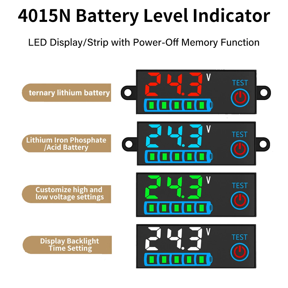 4015N DC 7-55V Acid/Lithium Universal Battery Charge LED Indicator Board Voltage & Charge Level Display With Power-Off Memory