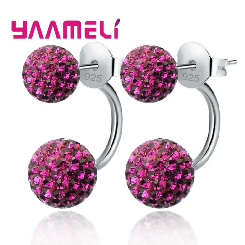 11 farben Optionen!! Volle Österreichischen CZ Kristall Gepflastert Stud Ohrringe für Frauen 925 Sterling Silber Zwei Disco Kugeln Brincos Schmuck