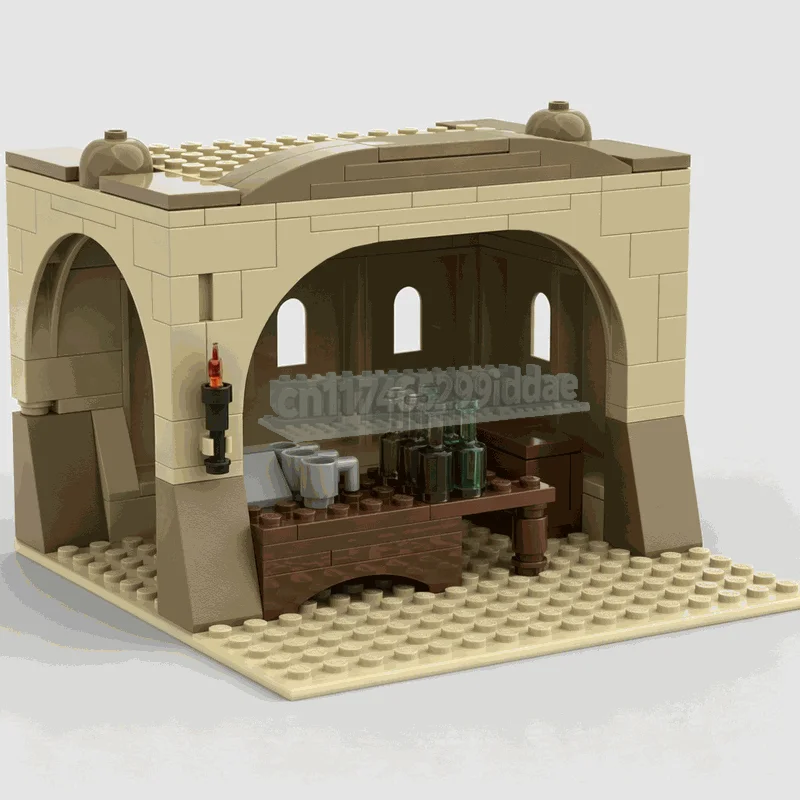 125PCS MOC Desert Planet Market Drinks Stand Stone Arch Scene Building Blocks DIY Creative Assembly Collection Display Toy Gift