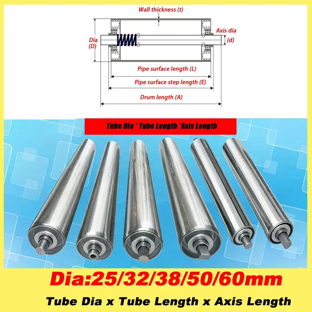 1Pc Dia 25x100x140mm~60x500x540mm Galvanized /201 Stainless Steel Roller Conveyors Total Length 100 150 200 250 300 350 -500mm