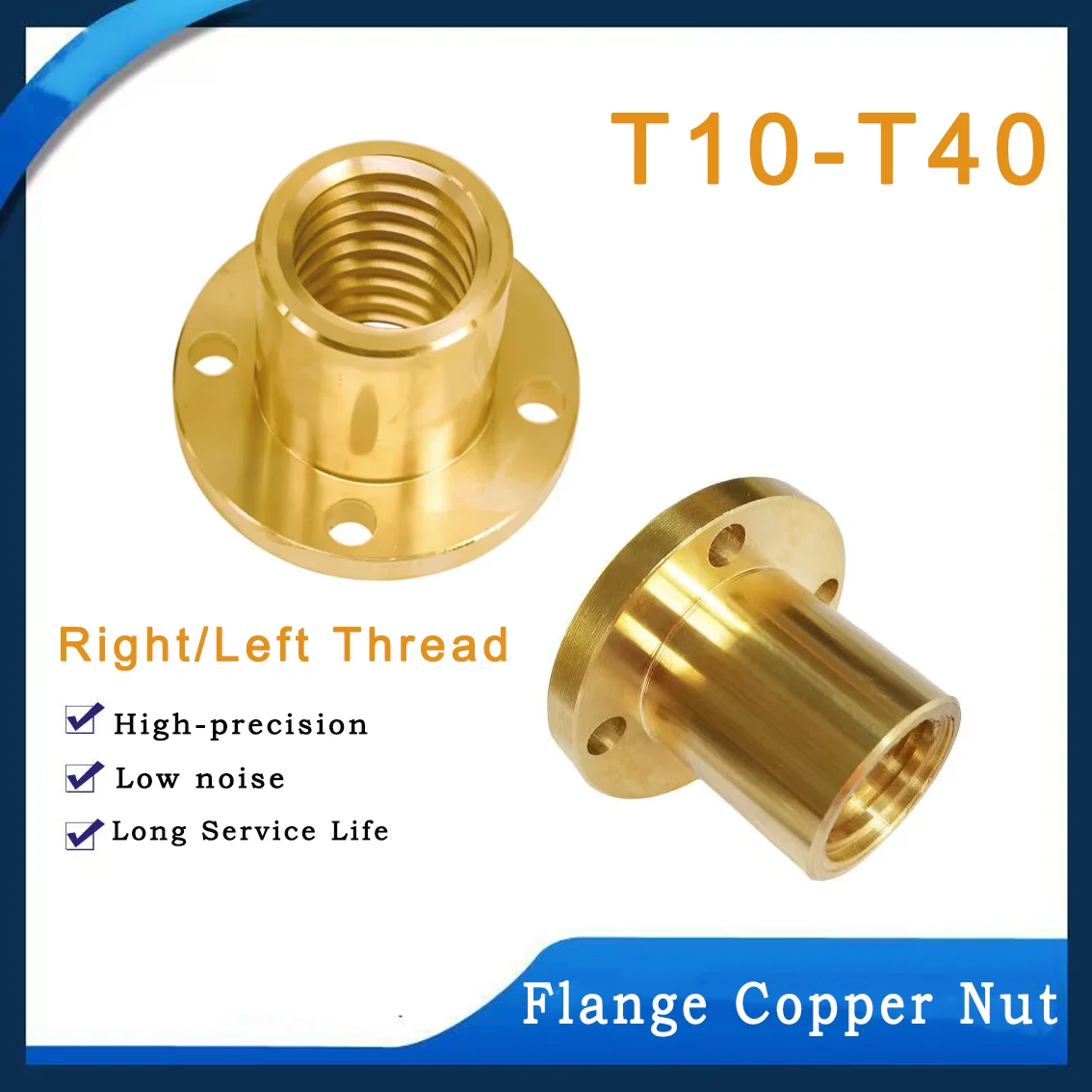 

1Pcs T10-T40 Brass Lead Screw Flange Nut Trapezoid Screw Support Nut DIY T8 Right/Left Thread for CNC 3D Printer Parts Repair