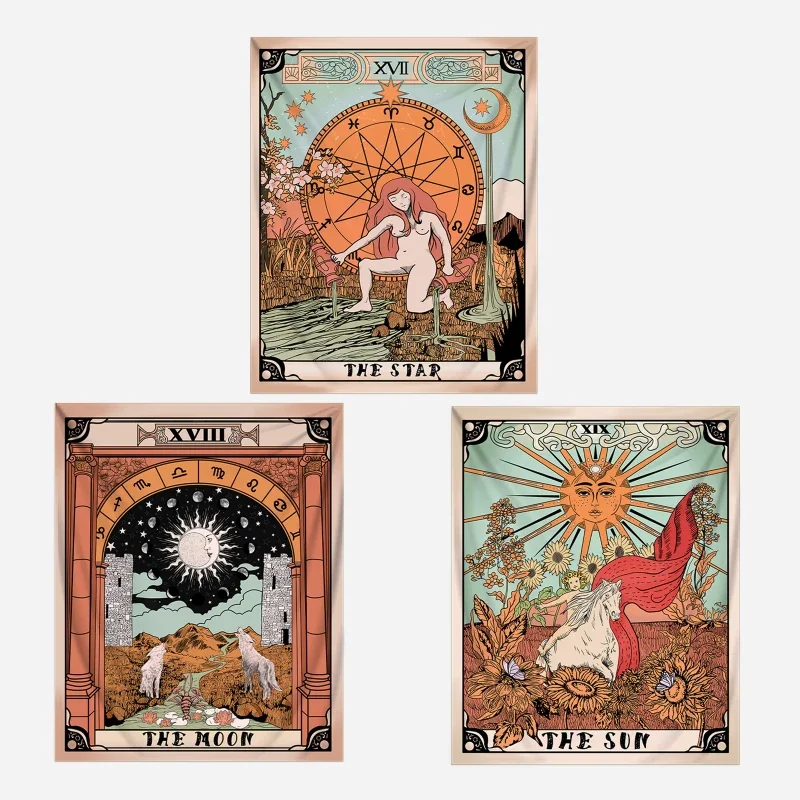 نسيج علم التارو للغرفة ، الشمس القمر والنجم ، علم تنجيم السحر القديم العتيق ، حورية البحر ، بطانية السرير ، قماش الجدار #1