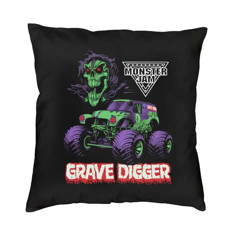 

Monster Jam Grave Digger Monster Truck Cushion Cover Print Throw Pillow Case for Living Room Custom Pillowcase Home Decorative