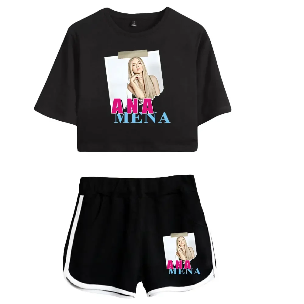 

Summer Women's Sets Singer Ana Mena Short Sleeve Crop Top + Shorts Sweat Suits Women Tracksuits Two Piece Outfits Streetwear