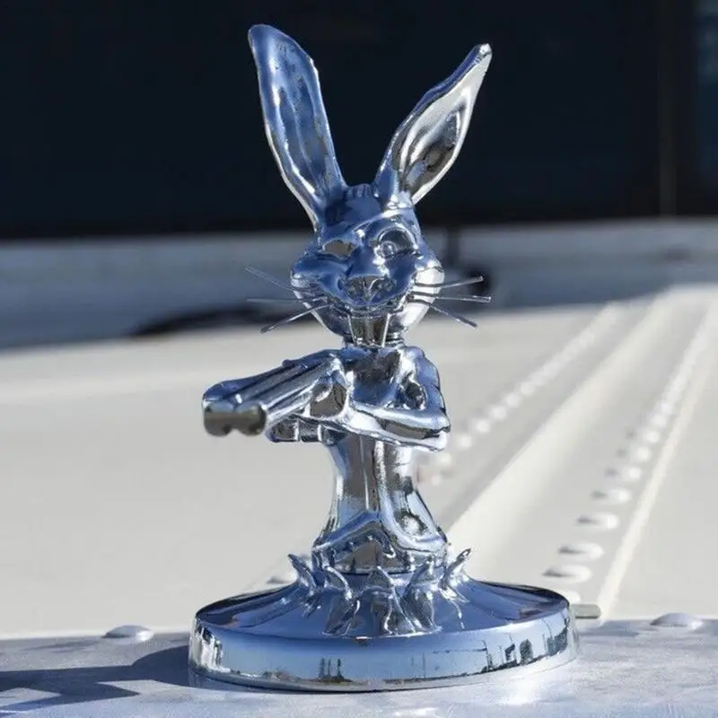 Truck Hood Ornament Animal Car Hood Decor lega Automobile Engine Cover Ornament Silver Rabbit Sculpture For motorcycle Trucks