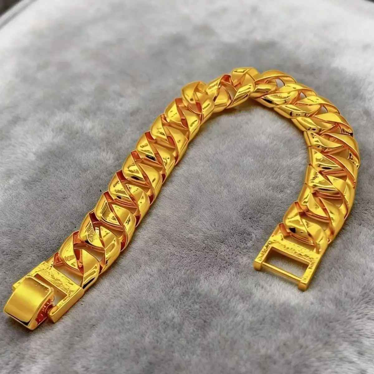 Luxury 24K 9999 Pure Gold real gold Width 10mm Classic Men's Cuban Buckle Bracelet