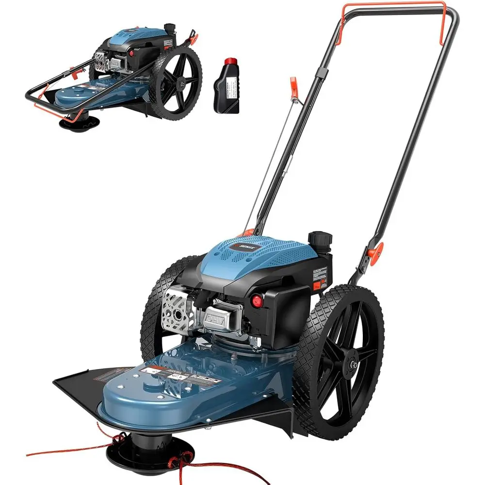 

22 Inch Walk Behind String Trimmer, 160cc 4-Cycle Engine Gas Brush Mower with 14" Rubber High Wheels & 5-Height Adjusent, Brush