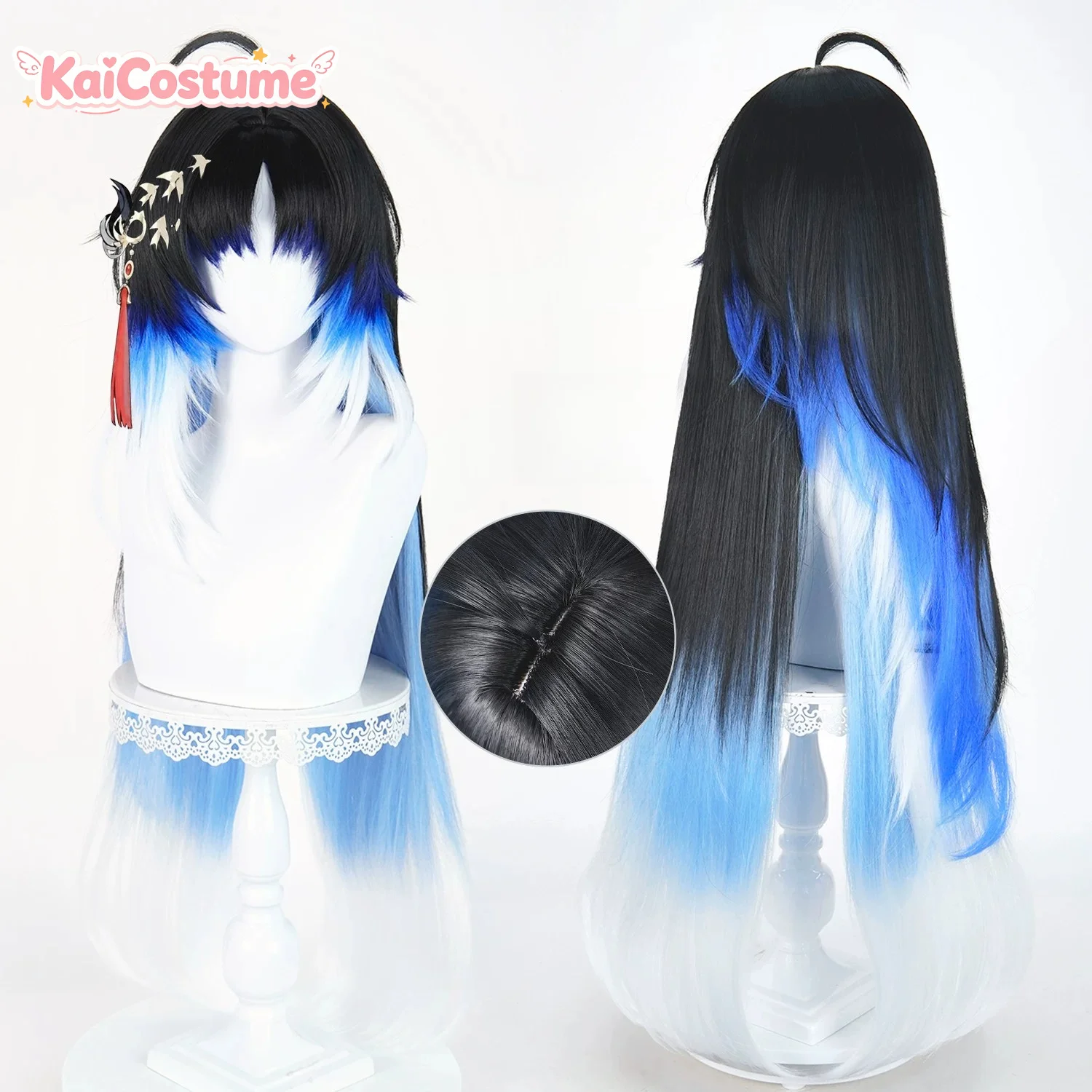 Wuthering Waves Yangyang Xuanling Cosplay Wig Cool Dark Long Hair Handmade Realistic Scalp Top Thick Heat Resistant Synthetic