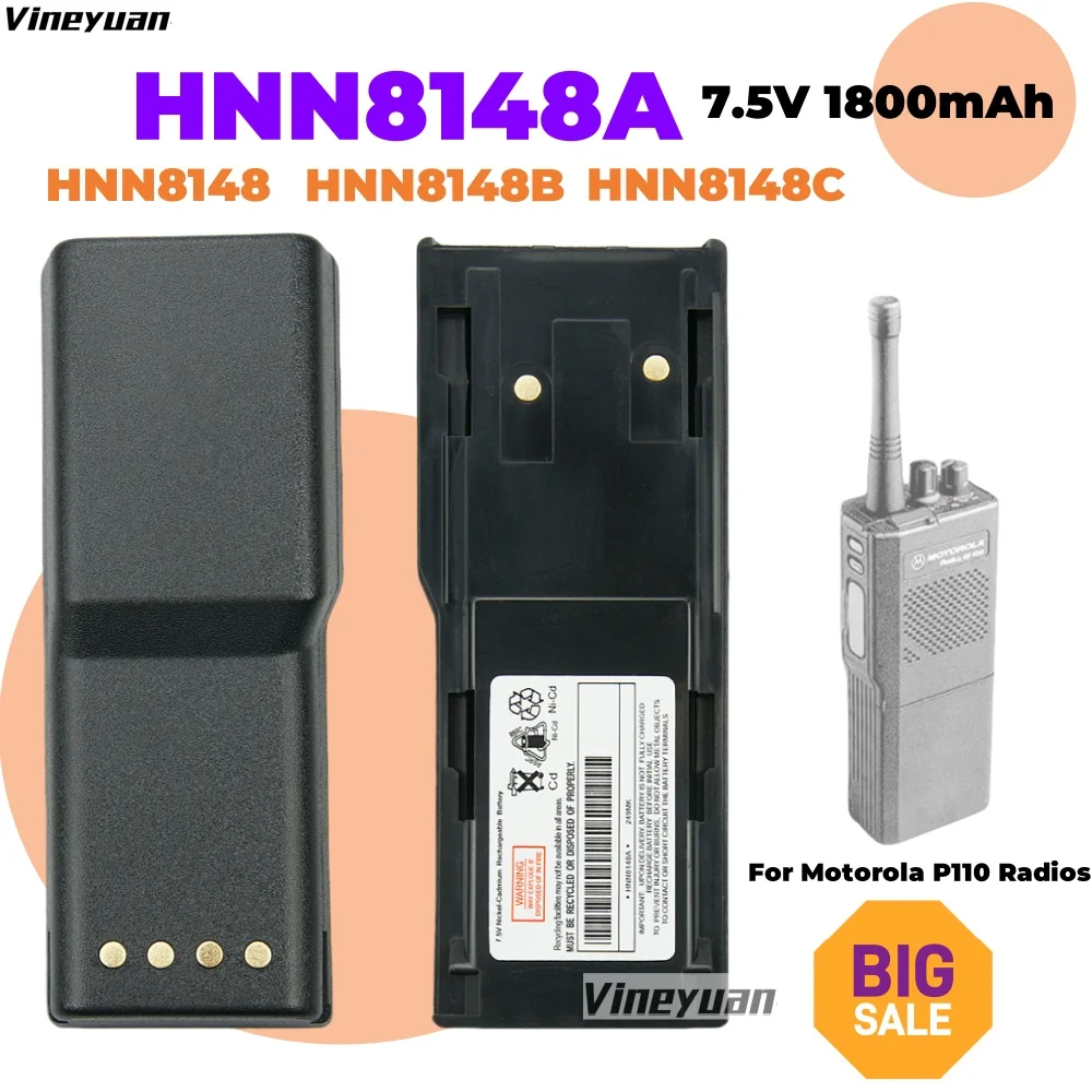 

7.5V 1800mAh HNN8148A Ni-CD Replacement Battery for Motorola Radius P110 Two Way Radios HNN8148 HNN8148B HNN8148C Battery