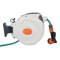 Retractable Garden Hose Reel Free Standing Wall Mount with Sprayer Nozzle Any Length Lock Slow Return 180° Swivel 10m