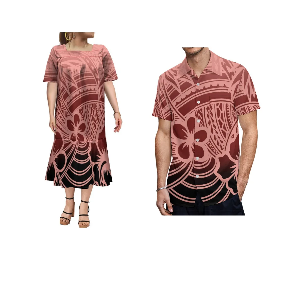 Micronesian Island Skirt Summer Long Dress Men'S And Women'S Casual Suit Puffed Sleeve Mumu Dress Shirt With Polynesian Custom