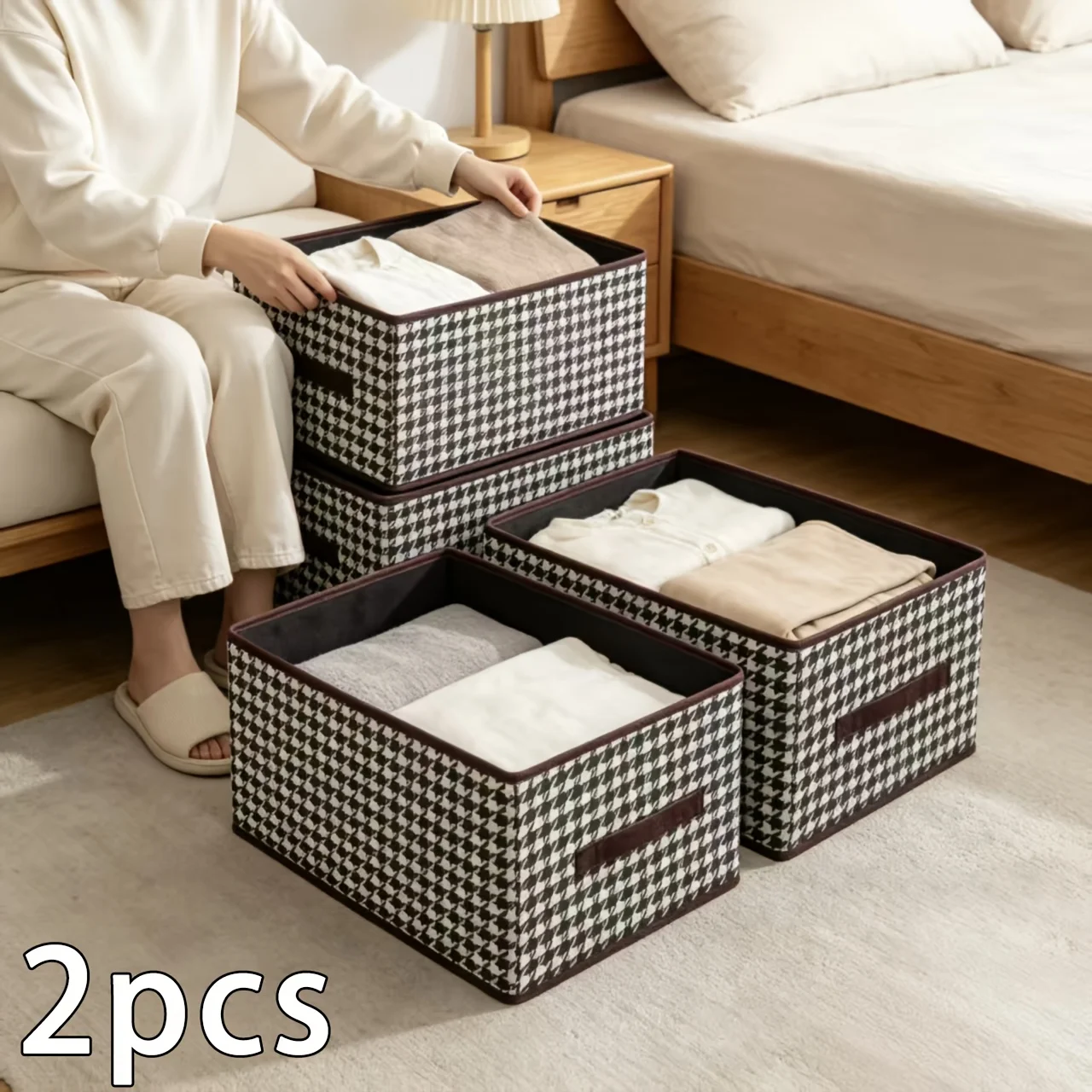 2pcs Large-capacity Storage Storage Box, Portable Foldable Clothing Quilt Storage Box, Dormitory Bedroom Wardrobe Clothing
