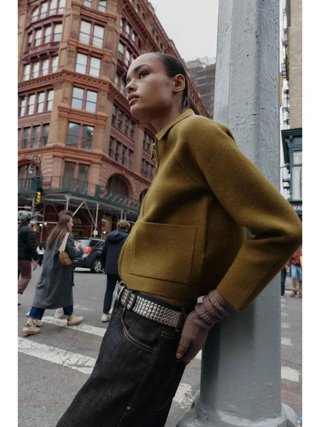 

Long Sve Zipper Closure Decorative Collar Coat Casual Versatile Winter Outerwear with Patch kets for Women