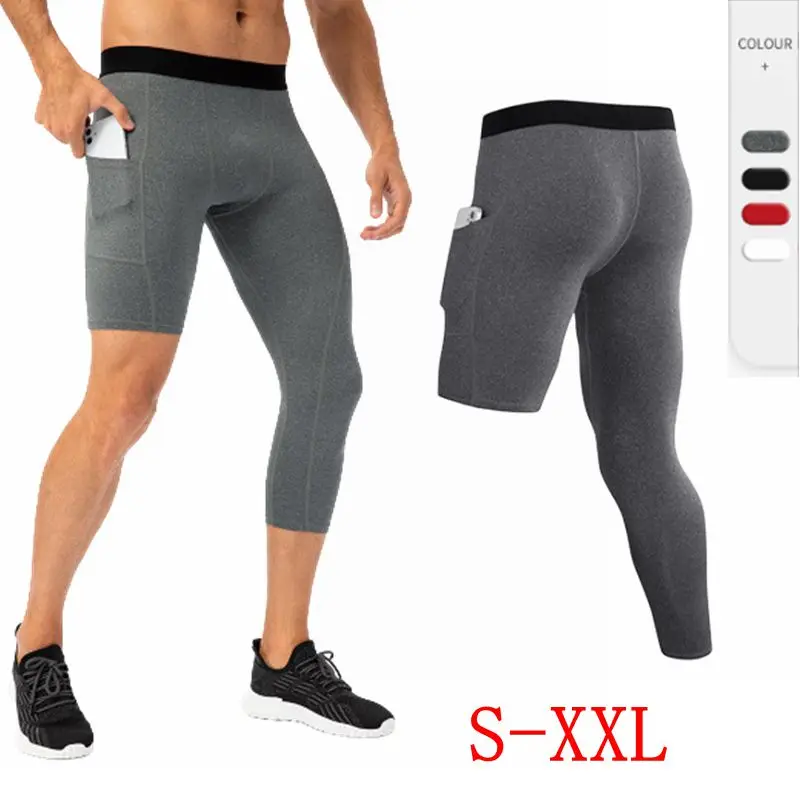 

Men's Leggings With Pockets Elastic Breathable Single Leg Short Leg Basketball Leggings Quick Dry Track Pants Gym Riding Pants