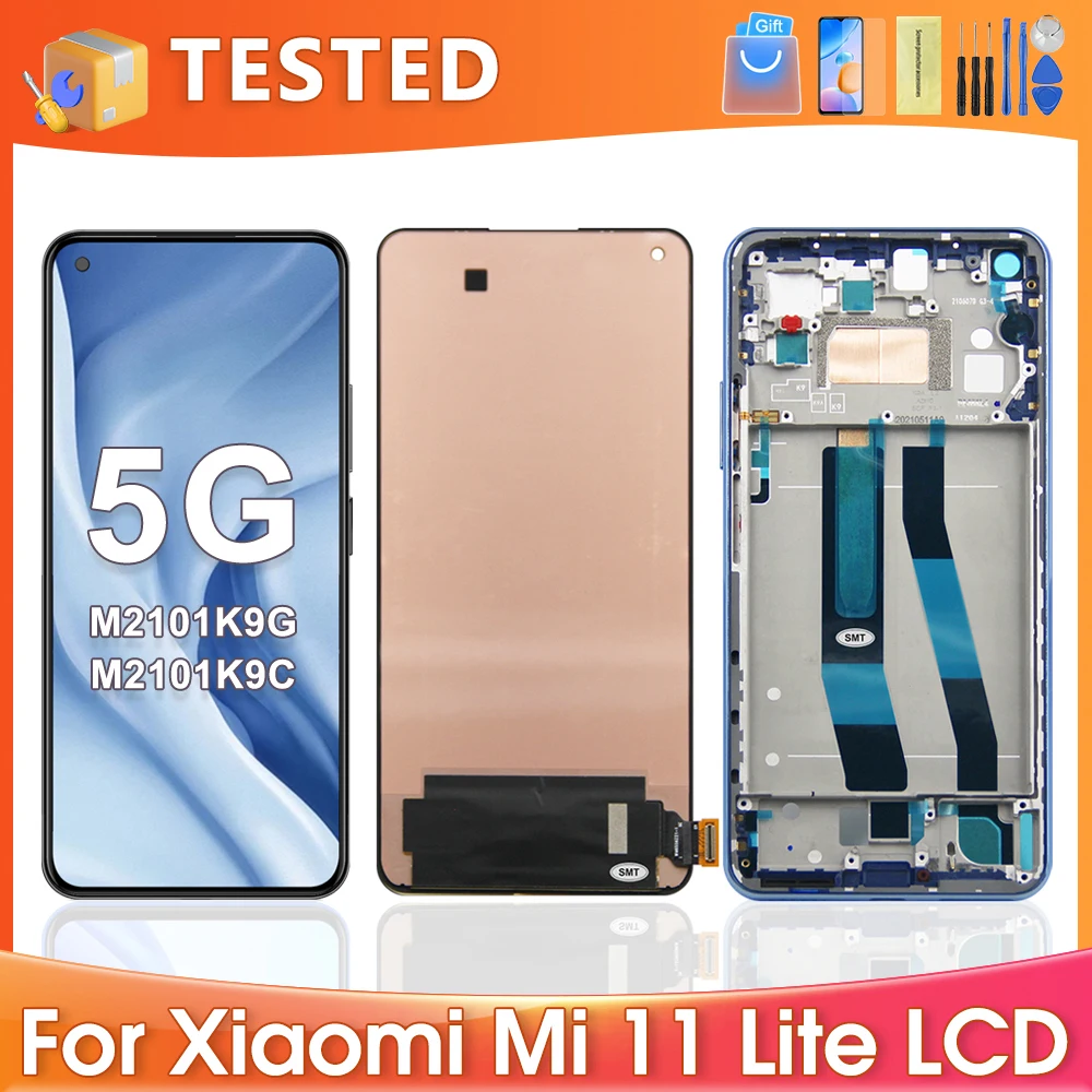 OEM 6.55''For Xiaomi Mi 11 Lite 5G Tested For Mi 11 Lite M2101K9G LCD Display Touch Screen Digitizer Assembly Replacement