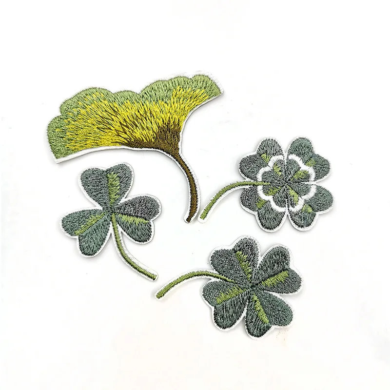 Patch di trifoglio di foglie di Ginkgo Lucky Shamrock toppe ricamate per abbigliamento ferro su toppa adesivi per vestiti distintivo Parches Decor