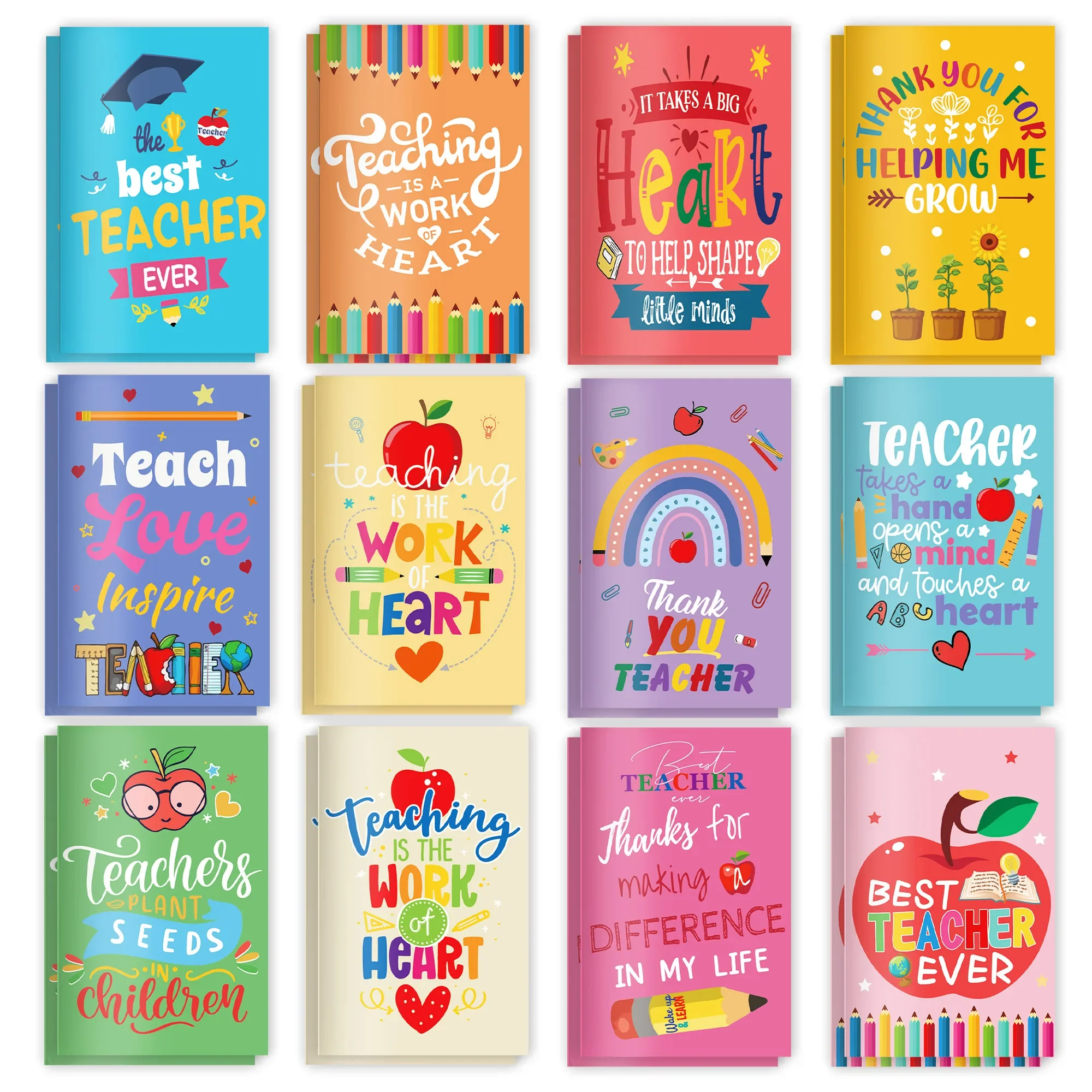 12/24/36pcs Mini Notebooks Thank You Teacher Quote Pocket Notepads Journal Birthday Christmas Teacher's Day Gift School Supplies