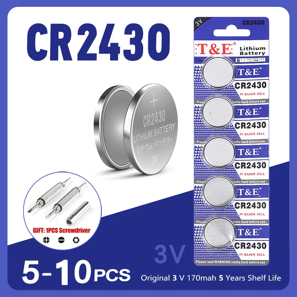 5-10PCS CR2430 3V Lithium Battery CR 2430 DL2430 BR2430 170mAh Button Coin Battery for Key Fob Watch Alarm Clock Remote Control