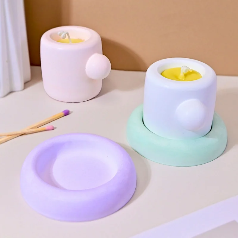 

Mug With Coaster Silicone Mold DIY Cute Aromatherapy Candle Cup Plaster Resin Molds 3D Creative Crafts Container Ornament Making