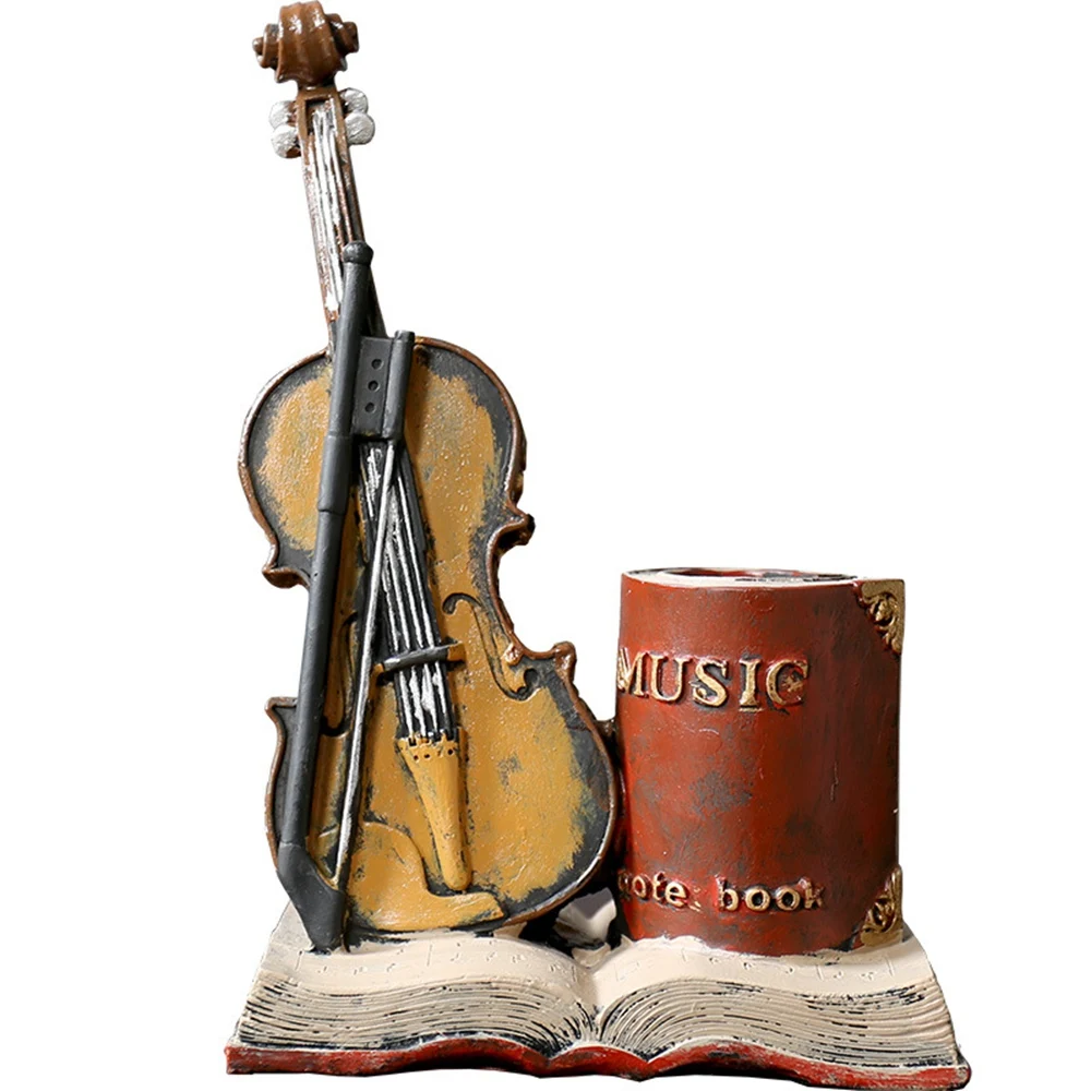 vintage pen holder violin model makeup storage box Home study office decoration Wine Cabinet  TV Retro Creative Model Ornaments