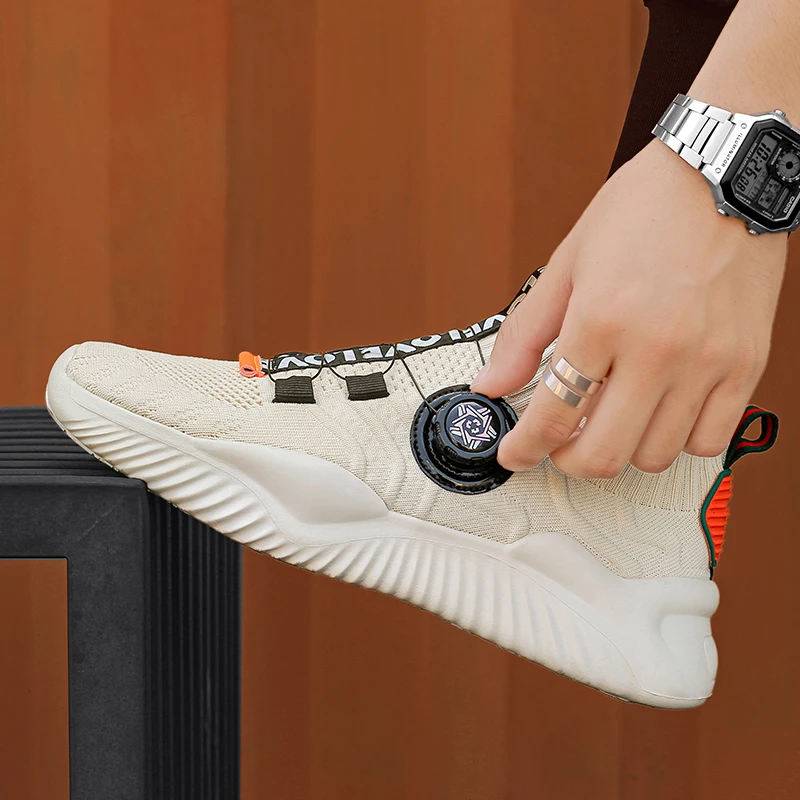 

Трикотажные кроссовки больших размеров с поворотной пряжкой, дышащие и универсальные спортивные кроссовки для бега