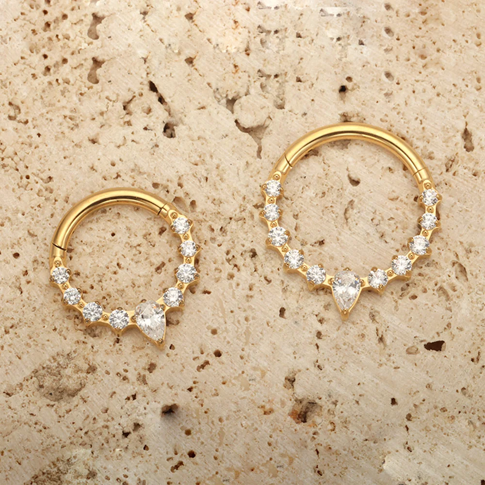 PUTITUP Official F136 Titanium Classic Anodised Teardrop Zirconia Nose Ring Fashion One Piece Earrings Body Piercing Jewellery