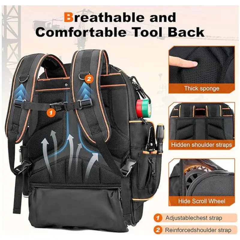 2026 New Heavy Duty Rolling Tool Backpack with Wheels Durable and Portable