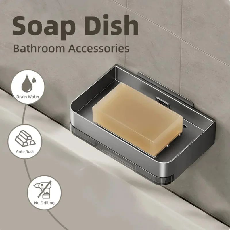 Bathroom Soap Holder Free-Punching Wall Mounted Soap Sponge Holder Organizer Double Drainage Soap Dish Bathroom Accessories