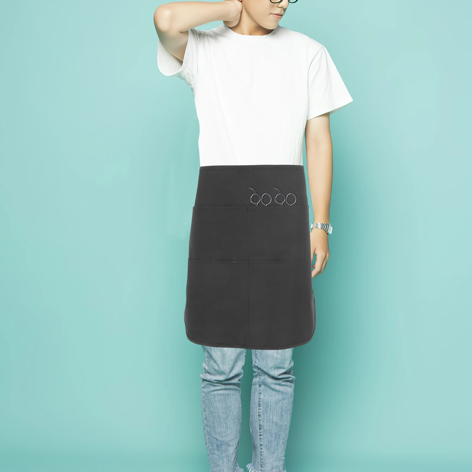 

Waterproof Stain Resistant Apron Hairstylist Vest Black Barber Shop Salon Tool Pockets Adjustable Waist Hairdresser