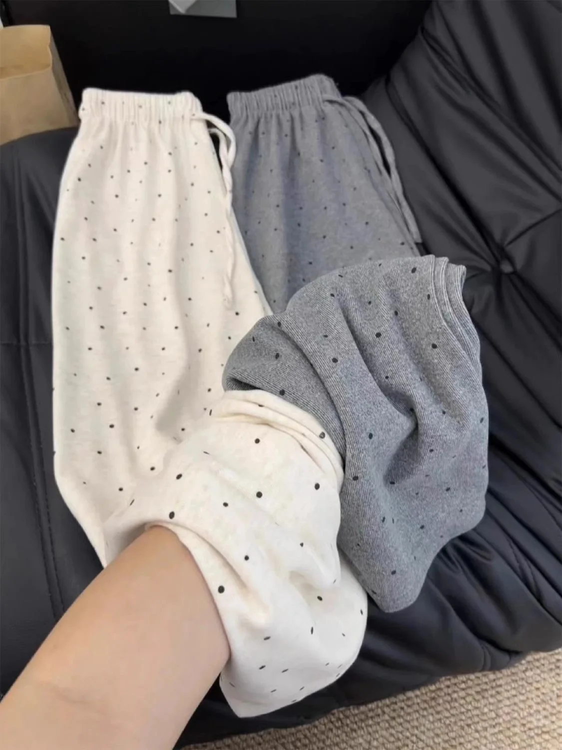 Pantalones informales deportivos de lunares de talla grande para mujer, pantalones finos de cintura alta, holgados, adelgazantes, para caminar, cómodos, sueltos, de pierna ancha