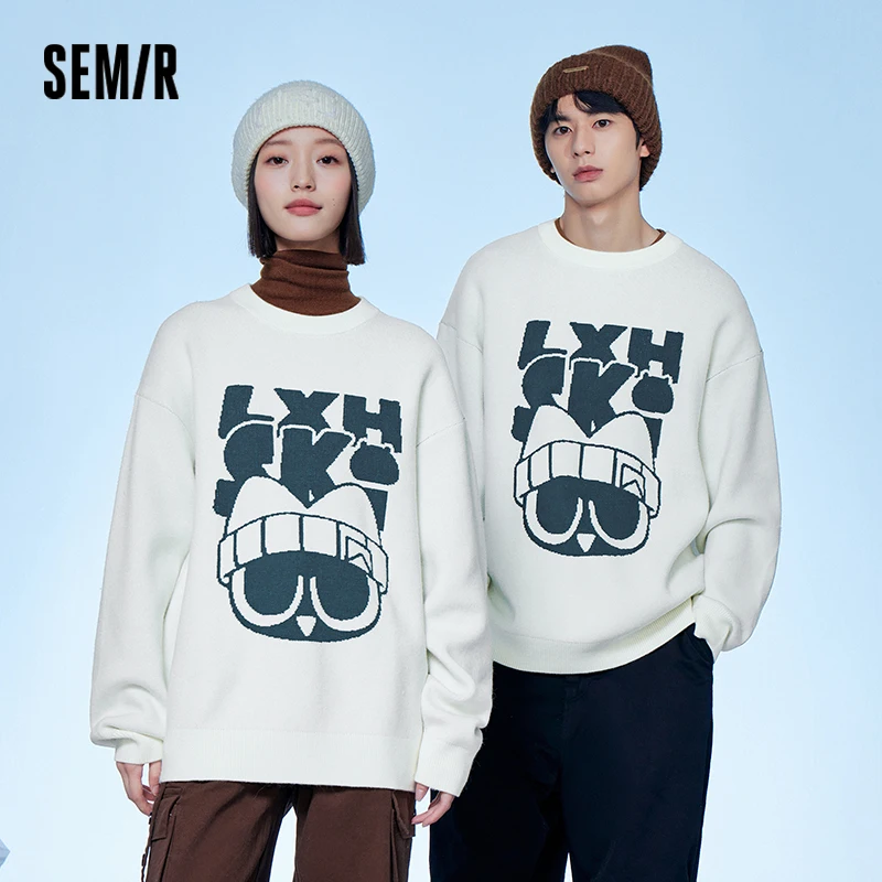 

Semir Pullover Sweater Men 2024 Winter New Fashion Jacquard Couple Style Loose Round Neck Knitted Sweater