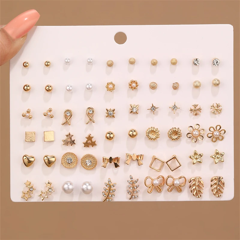 30pair Fashionable Minimalist Stud Earrings – Trendy Metal Earrings, Versatile for Daily Wear & Office Style.