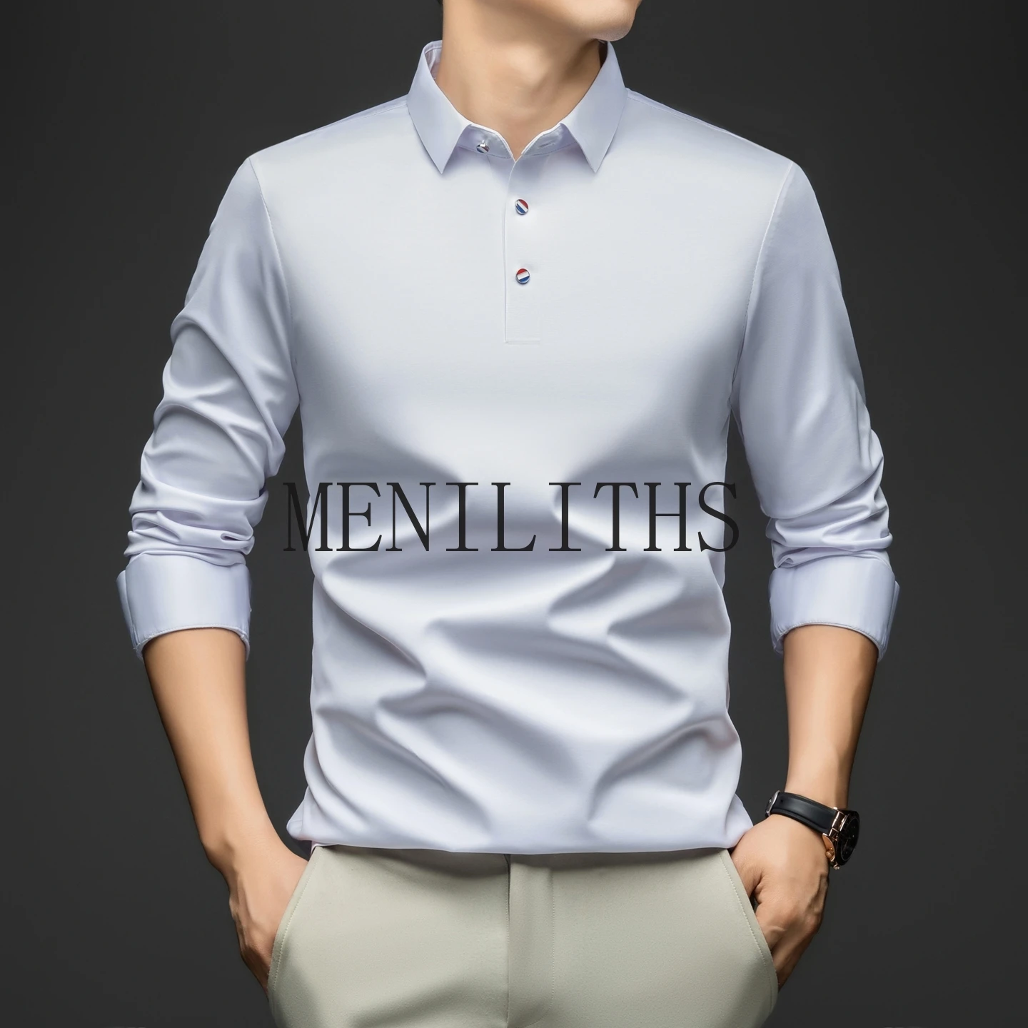 Spring Autumn Casual Work Tops Man Tshirt Long Sleeve Solid Color Soft Elegant Business Mulberry Silk T Shirt Man
