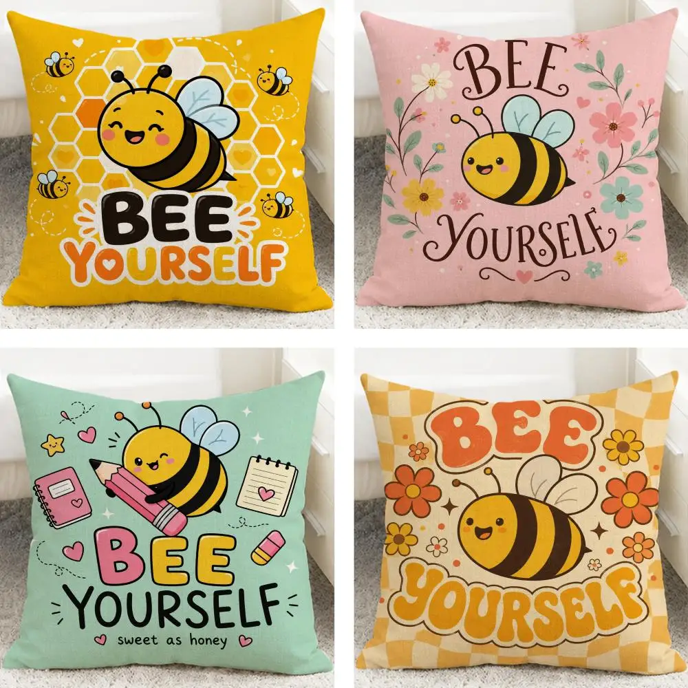 Pattern bee yourself Cushion Cover Cushion Covers Natural Linen Breathable Sofa Bedroom Decor Pillowcase