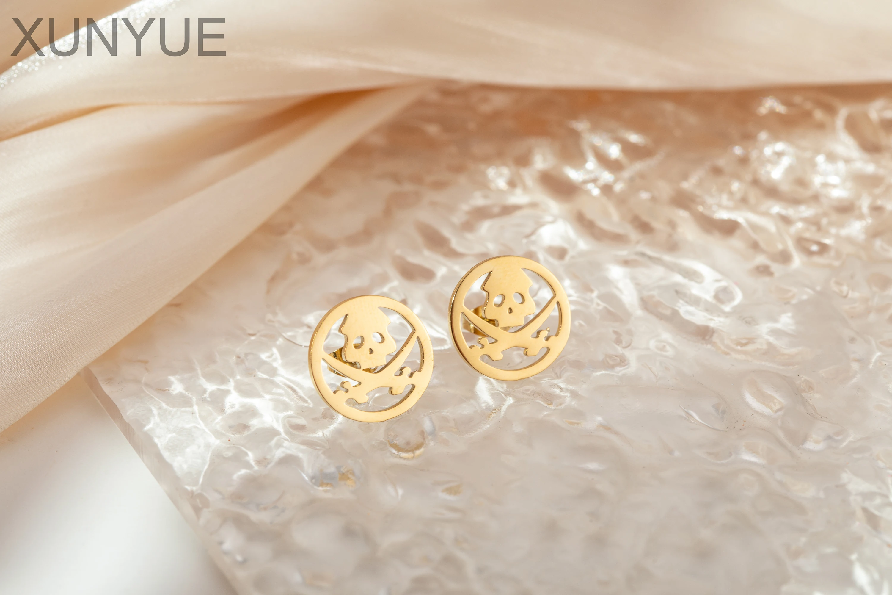 Wholesale Fashion Jewelry  Skull Bone Black Enamel  Stainless Steel Ankh Earrings  Men's Jewelry Gift