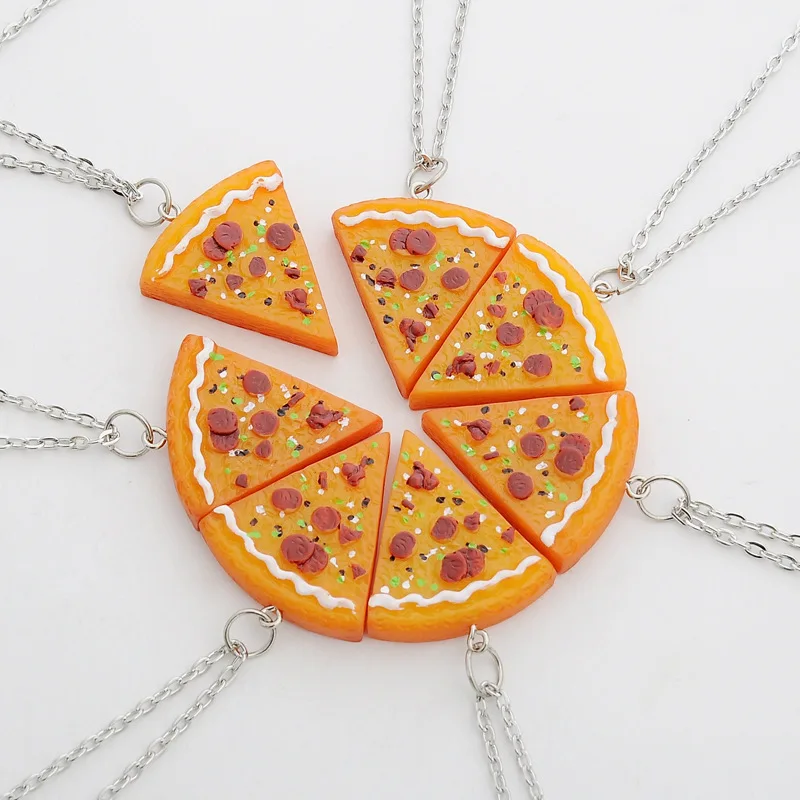 Seven pieces spliced good couple friendship pizza necklace Enamel Pins for Backpack Accessories Anime Jewelry Cat Brooch