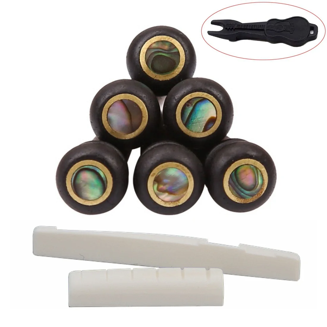 6 Acoustic Guitars, Embedded Abalone Point Ebony String Nails + Beef Bone Upper and Lower Pillows + Nail Lifter