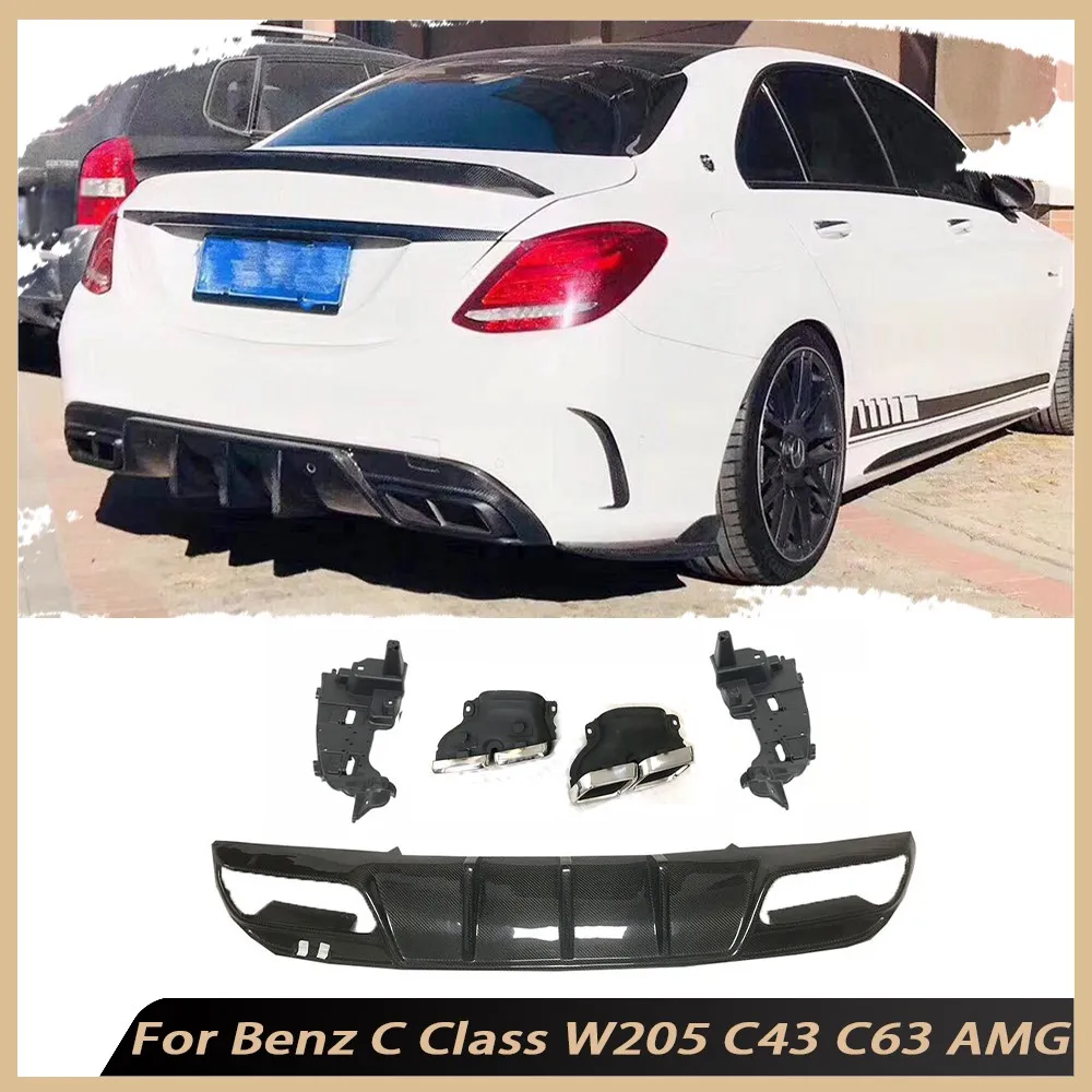 

Carbon Fiber F Style Rear Bumper Diffuser Exhaust Tips for Mercedes Benz C Class W205 C43 C63 AMG Sedan Sport 2015-2019