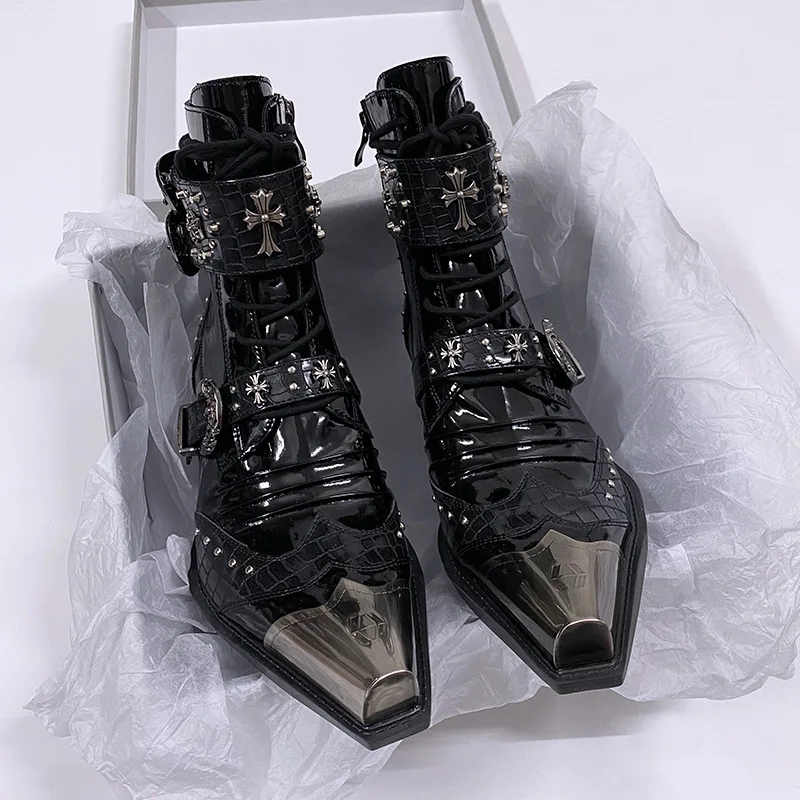 

Готические панк-ботинки на платформе для пар, дизайнерские, с металлическими декоративными пряжками, женские и мужские мотоциклетные ботинки, Zapatos Hombre