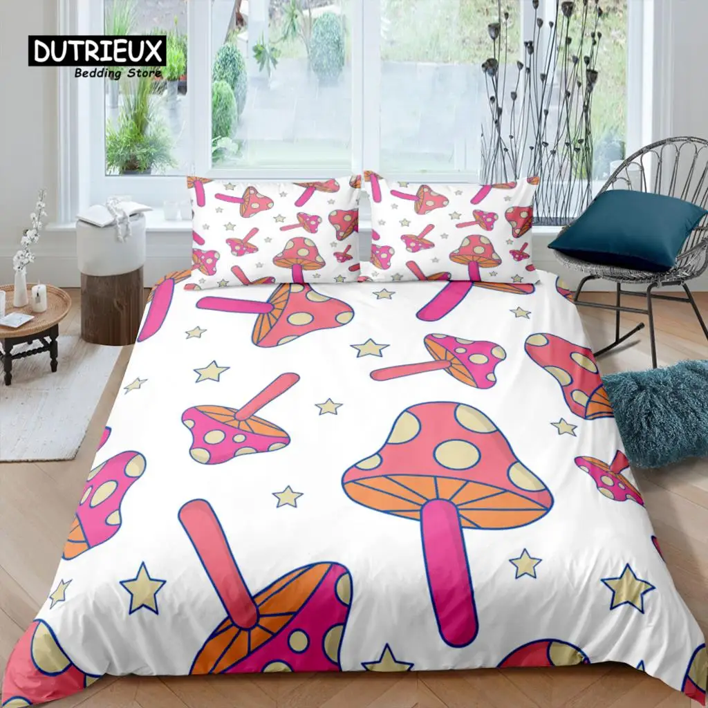 Home Living Luxury 3D Color Mushrooms Bedding Set Star Duvet Cover Pillowcase Queen and King EU/US/AU/UK Size Comforter Bedding