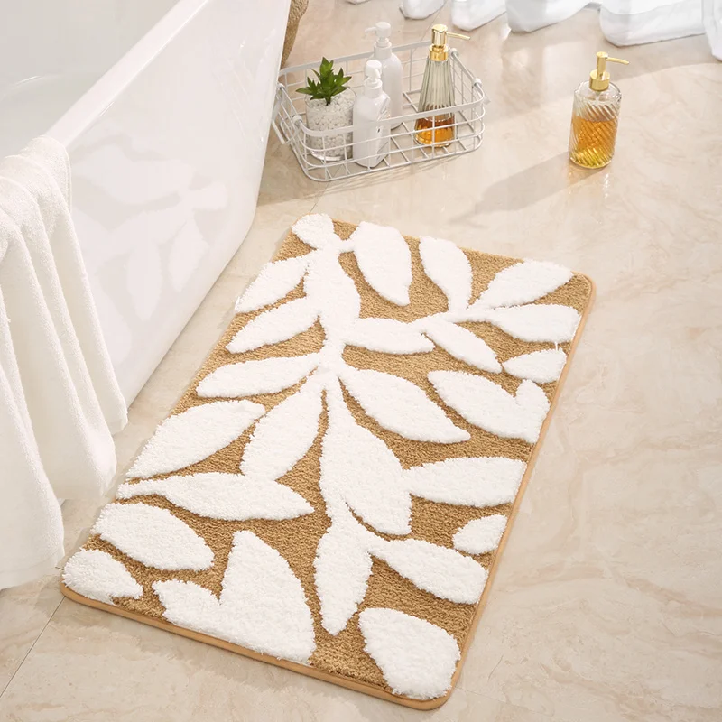 Leaf Pattern Soft Bathroom Mat Super Absorbent Bath Mat Anti-slip Mat For Shower Thicken Foot Mat Fluffy Floor Carpets Washable