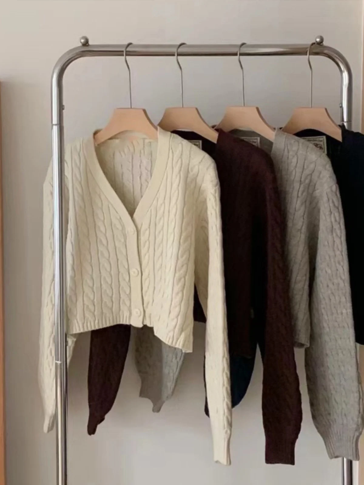 Вязаный свитер в стиле ретро, пальто, женский зимний ор, свободный фонарь Све V-Ne, витой вязаный открытый кардиган, корейский топ